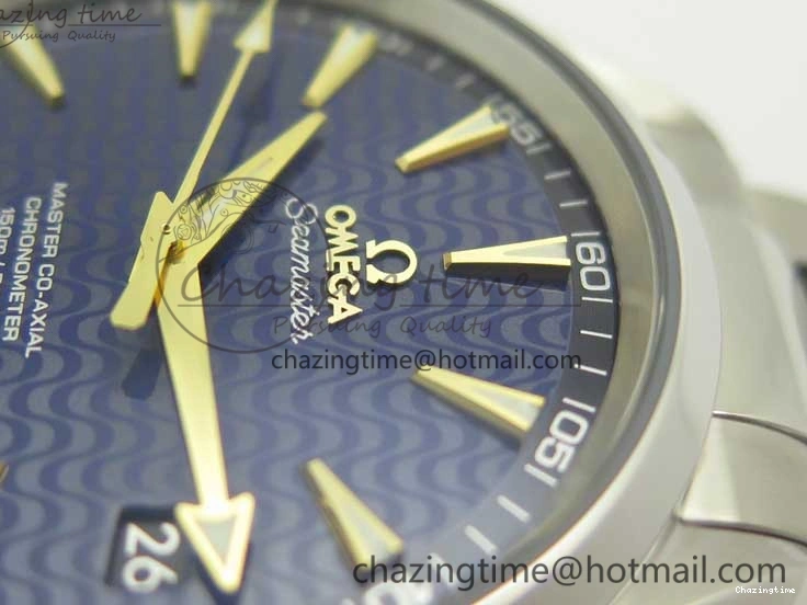 0418 Aqua Terra 150M SS VSF 1:1 Best Edition Blue Wave Textured Dial YG Hand on SS Bracelet A8500 Super Clone Sporty 8026